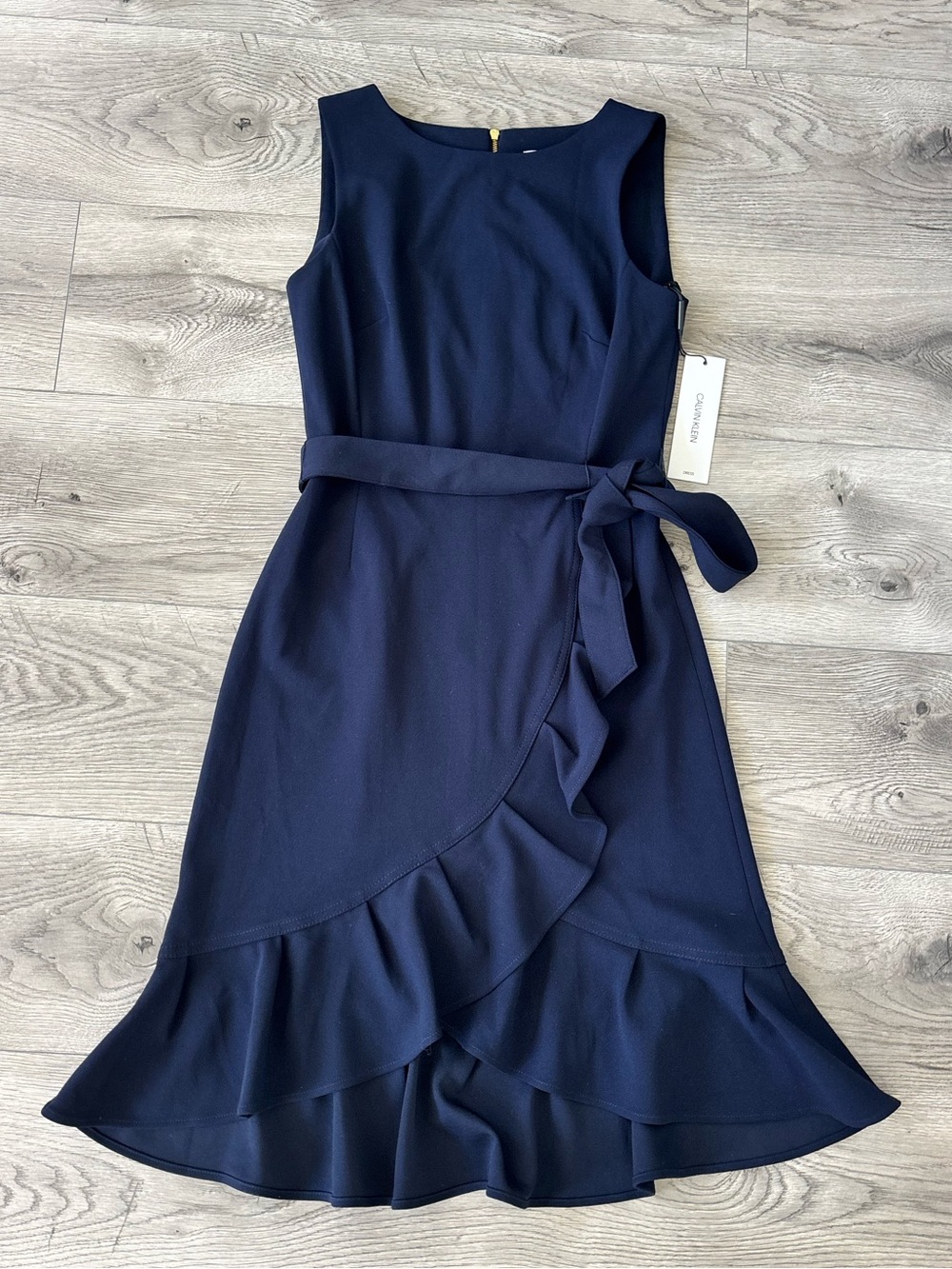 NWT Calvin Klein Navy Blue Ruffle Wrap Dress | Size 4 | Elegant Dress